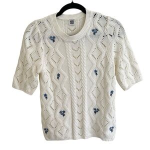 La Redoute Collections Ivory Short Sleeve Knit Floral Jumper Sweater Medium